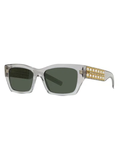 Givenchy Plumeties Crystal & Acetate Rectangle Sunglasses In Transparent Grey Green