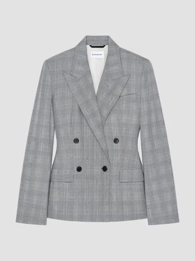 Givenchy Women's Double-breasted Checked Jacket In Wool In Gray
