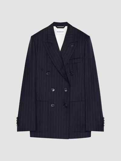 Givenchy Double-breasted Striped Jacket In Wool In Blue
