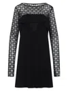 Givenchy Monogram 72 Glitter Flocked Long Sleeve Mesh Dress In Black