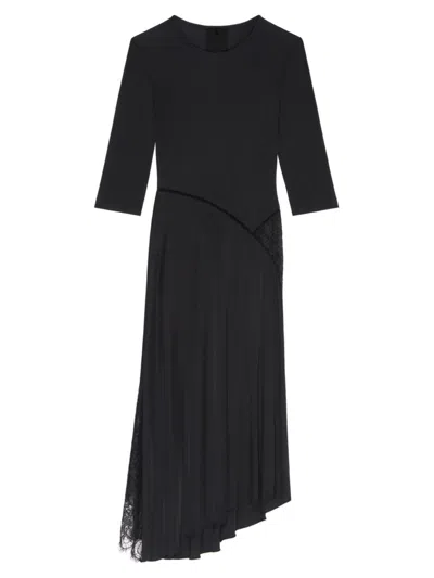 Givenchy Lace-insert Asymmetric Midi Dress In Black