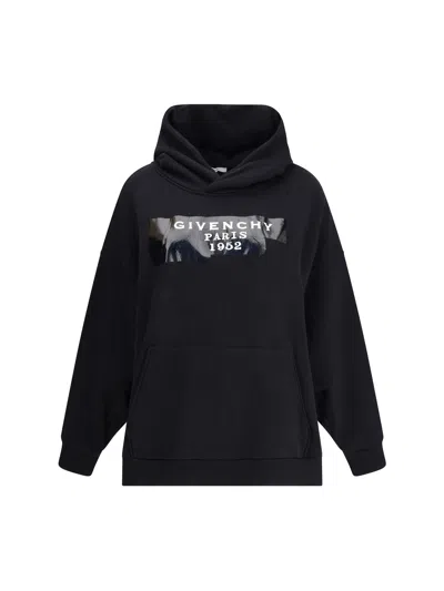 Givenchy Women Gauzy Fabric Hoodie With  Tape In Black