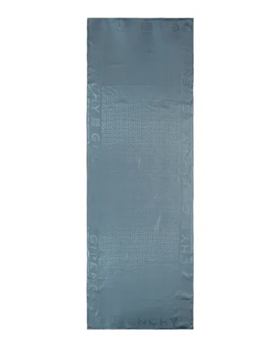 Pre-owned Givenchy Women's  4g Monogram Oblong Silk Scarf In Grey Blue In Multi