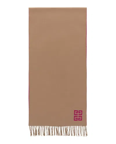 Pre-owned Givenchy Women's  4g Reversible Wool Scarf In Beige Fuchsia