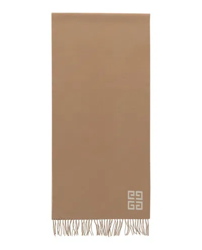Pre-owned Givenchy Women's  4g Reversible Wool Scarf In Beige White