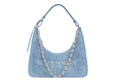 Pre-owned Givenchy Women's  Bag Small Moon Cut Out In Washed Denim With Chain In Medium Blue