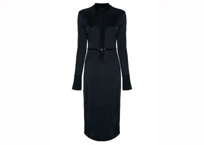 Pre-owned Givenchy Women's  Belted Polocollar Midi Dress In Navy Blue