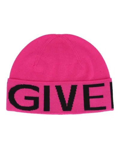 Pre-owned Givenchy Women's  Jacquard Logo Beanie In Pink/black