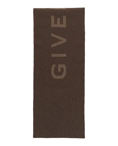 Pre-owned Givenchy Women's  Reversible Logo Wool Scarf In Dark Beige In Brown