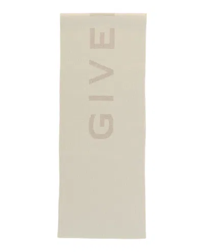 Pre-owned Givenchy Women's  Reversible Logo Wool Scarf In White