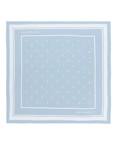 Pre-owned Givenchy Women's  Silk Logo Scarf In Blue Ivory In Multi
