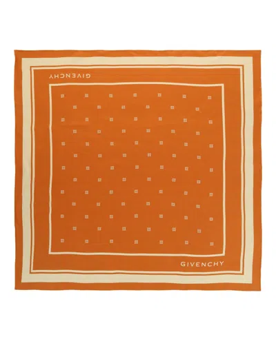 Pre-owned Givenchy Women's  Silk Logo Scarf In Ivory Orange