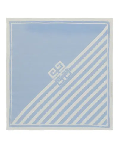 Pre-owned Givenchy Women's  Striped 4g Square Scarf In Blue White In Multi