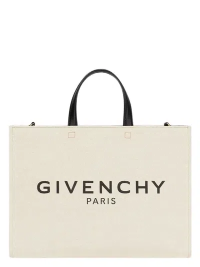 GIVENCHY WOMEN'S IVORY CANVAS MEDIUM G SHOPPING BAG