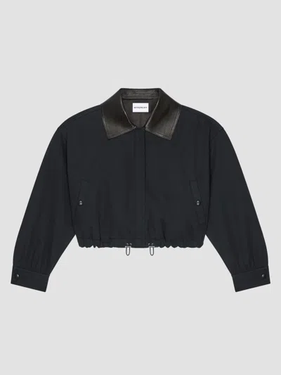Givenchy Women's Jacket In Cotton And Wool With Leather Collar In Black