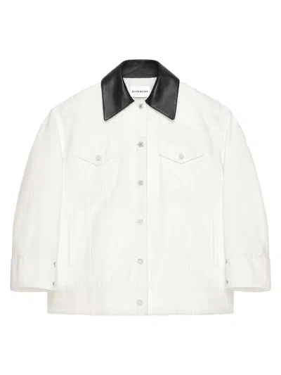 Givenchy Women's Jacket In Denim With Leather Collar In White