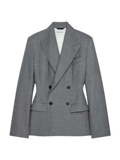 Givenchy Womens Double-breasted Peak-lapel Wool Blazer Medium Grey In Gray