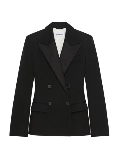 Givenchy Double-breasted Faille-trimmed Grain De Poudre Wool Blazer In Black