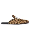 Givenchy Label Flat Mules In Leather With Leopard Print In Multi