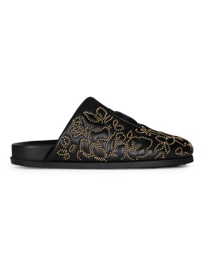 Givenchy Mules Plates Cloutées Label En Cuir In Black
