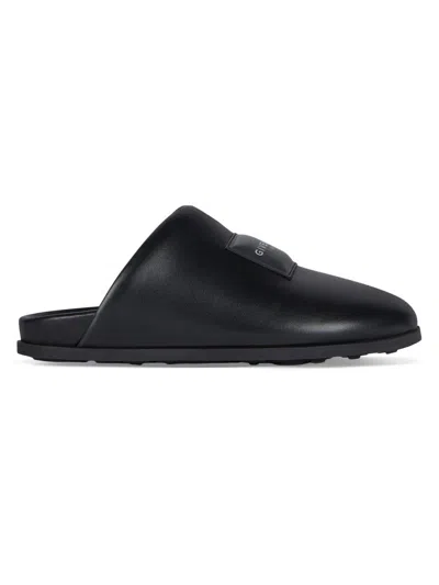 Givenchy Label Flat Mules In Black Nappa Leather Women In Multi