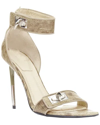 Pre-owned Givenchy Women's Leather  Khaki Leather Sharktooth Turnlock Sandal  (authentic Pre-loved)