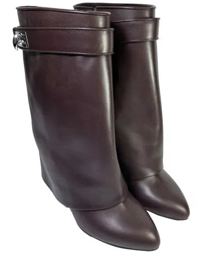 Pre-owned Givenchy Women's Leather Shark Lock Wedge Mid-calf Boot (authentic Pre-loved)