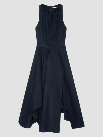 Givenchy Long Asymmetric Dress In Poplin With Bow In Blue