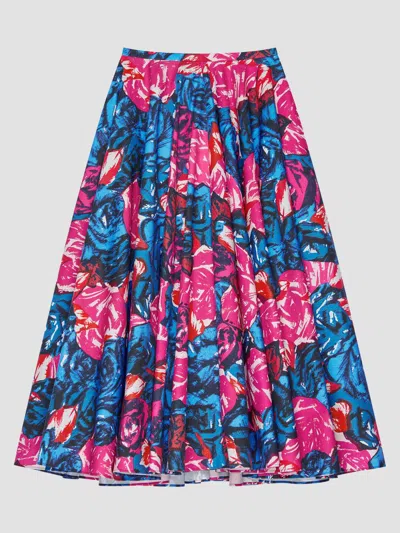 Givenchy Rose Print Circular Cotton Poplin Midi Skirt In Multi