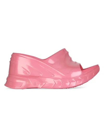 Givenchy Marshmallow Wedge Sandals In Iridescent Rubber In Coral