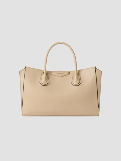 Givenchy Women's Medium Antigona Catchall Top Handle Bag In Shiny Grained Leather In Dune
