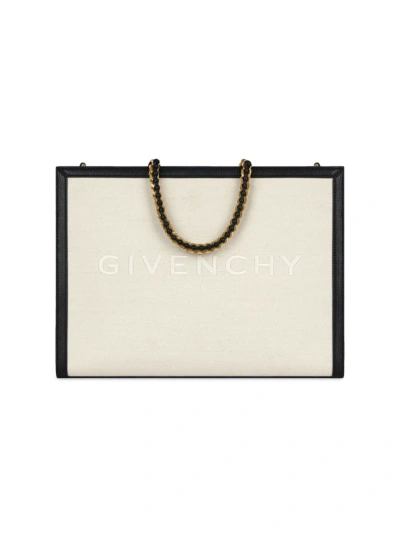 Givenchy Medium G Tote Shopping Bag In Canvas And Leather In Natural Beige