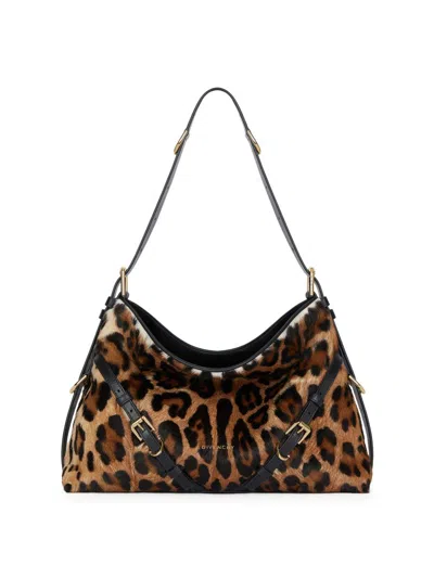 Givenchy Medium Voyou Bag In Pony Effect Leather With Leopard Pattern In Brown
