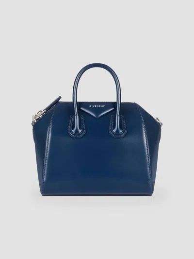 Givenchy Women's Mini Antigona Top Handle Bag In Box Leather In Saphir Blue