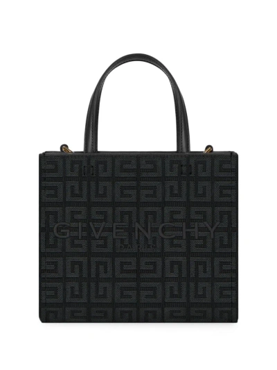 Givenchy Women's Mini G Tote Shopping Bag In 4g Embroidered Canvas In Black