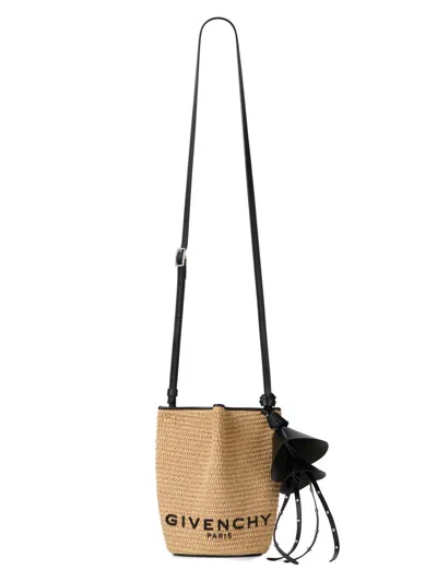 Givenchy Nano Snap Bucket Bag In Raffia In Pink