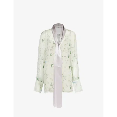 Givenchy Printed Blouse In Silk Chiffon With Lavallière In Pale Green