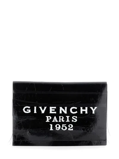 GIVENCHY GIVENCHY WOMEN BLACK CLUTCH BAG WITH FRONT LOGO LETTERING IN TEXTURED LEATHER WOMAN
