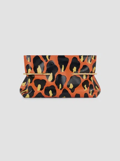 Givenchy Women's Pinch Soft Clutch In Nappa Leather With Leopard Print In Black Orange