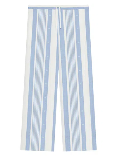 Givenchy Women's Plage Pants In Cotton And Linen With 4g Stripes In Blue White