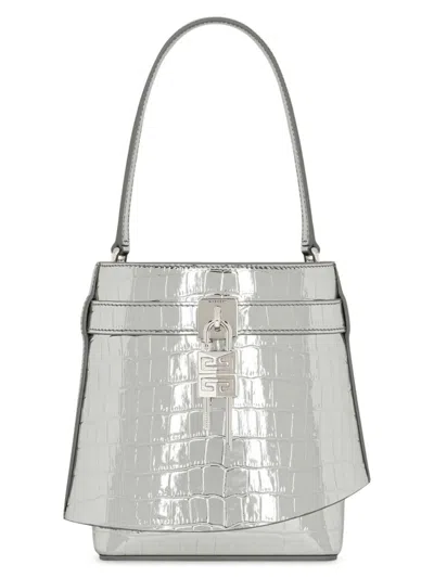 Givenchy Women's Plage Shark Lock Bucket Bag In Crocodile Effect Leather In Metallic