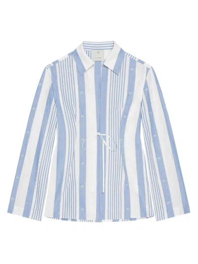 Givenchy Women's Plage Shirt In Cotton And Linen With 4g Stripes In Blue Off White