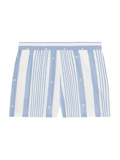 Givenchy Women's Plage Shorts In Cotton And Linen With 4g Stripes In Blue White