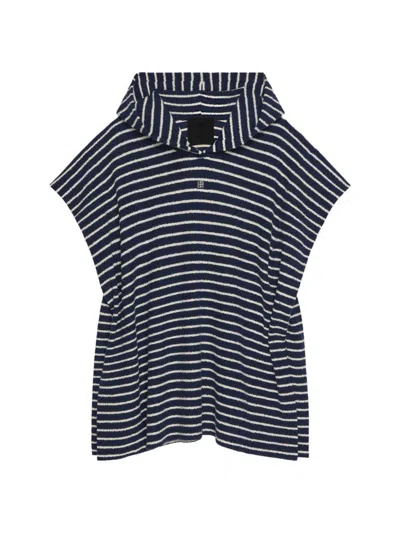 Givenchy Striped Poncho In Cotton Towelling With 4g Detail In Navy