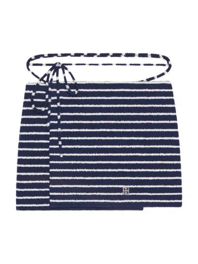 Givenchy Striped Mini Skirt In Cotton Towelling With 4g Detail In Navy White