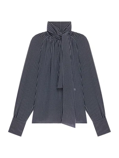 Givenchy Women's Polka Dots Blouse In Silk With Lavalliere In Blue
