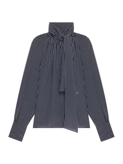 Givenchy Polka Dots Blouse In Silk With Lavallière And 4g Detail In Navy White
