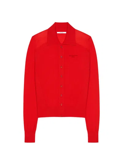 Givenchy Women's Polo Cardigan In Second Skin Effect Knit In Red