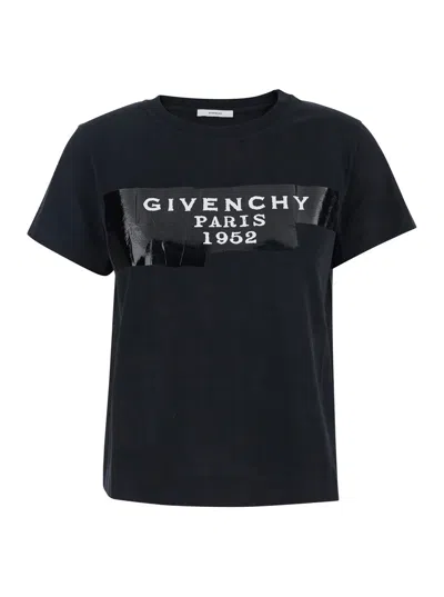 GIVENCHY GIVENCHY WOMEN BLACK T-SHIRT WITH LETTERING LOGO ON THE FRONT IN COTTON WOMAN
