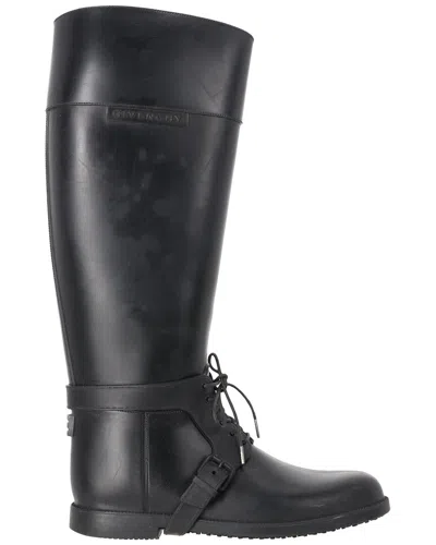 Pre-owned Givenchy Women's Rubber Lace-up Accent Knee-high Rain Boot (authentic Pre-loved) In Black